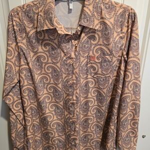 Cinch Women's Paisley Button Down Shirt - Peach and Navy